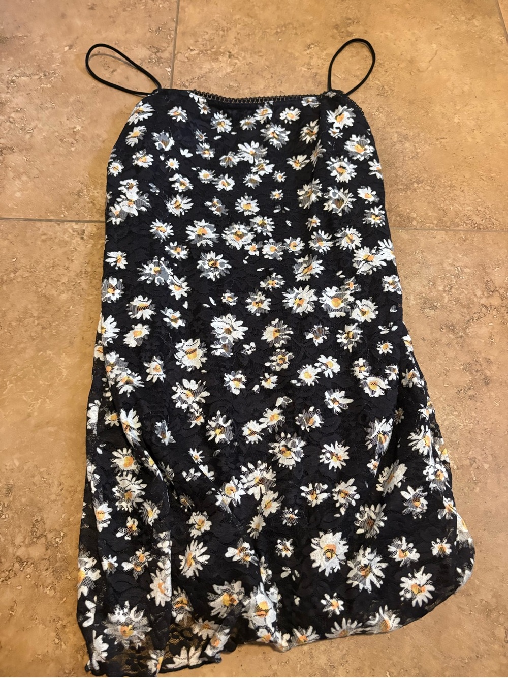 Urban Outfitters Black Mini Dress with White and Yellow Daisy Print